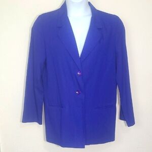 Sag Harbor Royal Blue Blazer Oversized Hip Length Button Pocket Classic Jacket